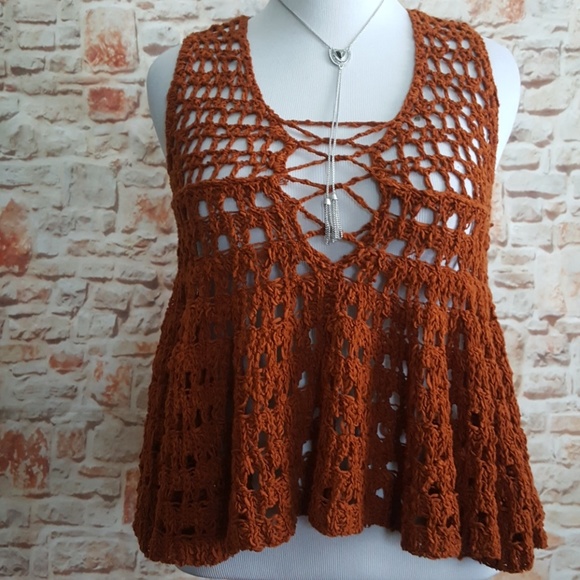 New Free People Macrame V-neck Sweater Tank - Picture 2 of 8